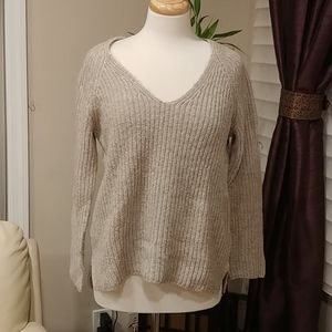 h&m beige v neck rib knit sweater
